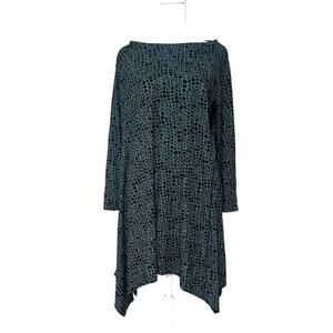 Cut Loose Black and Gray Geometric Asymmetric Hem Long Sleeve Tunic Dress Size L